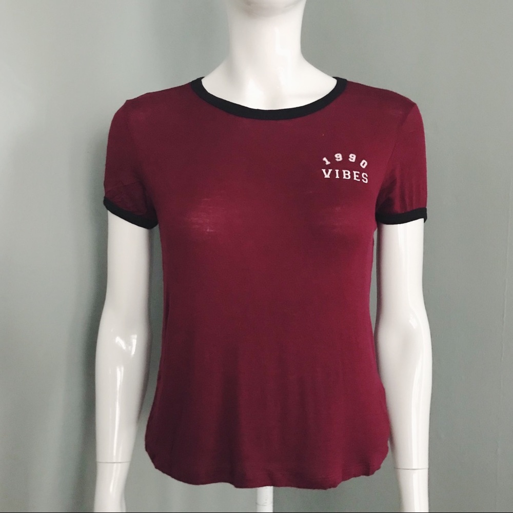 1990 Vibes Ringer Tee in Burgundy | Size S